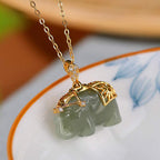 Fortune Jewel 925 Sterling Silver Jade Elephant Blessing Fortune Necklace Chain Pendant