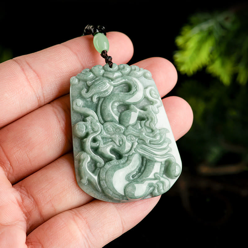 Fortune Jewel Year Of The Dragon Chinese Zodiac Dragon Soaring Jade Protection Bead Chain Necklace Pendant