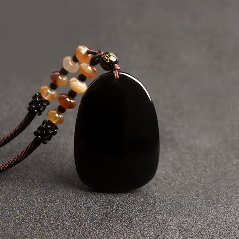 Fortune Jewel Black Obsidian Tiger Eye Dragon Phoenix Protection Beaded Necklace Pendant
