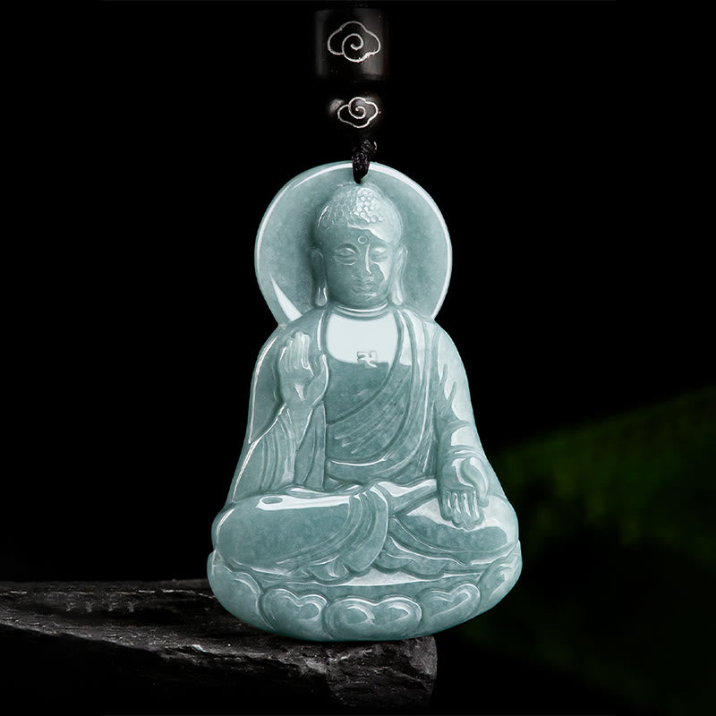 Fortune Jewel Amitabha Buddha Natural Jade Lotus Amulet Compassion String Necklace Pendant Fortune Jewel