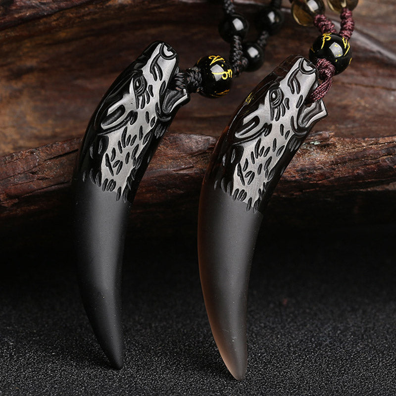 Fortune Jewel Natural Ice Obsidian Wolf Tooth Pattern Courage Necklace Pendant