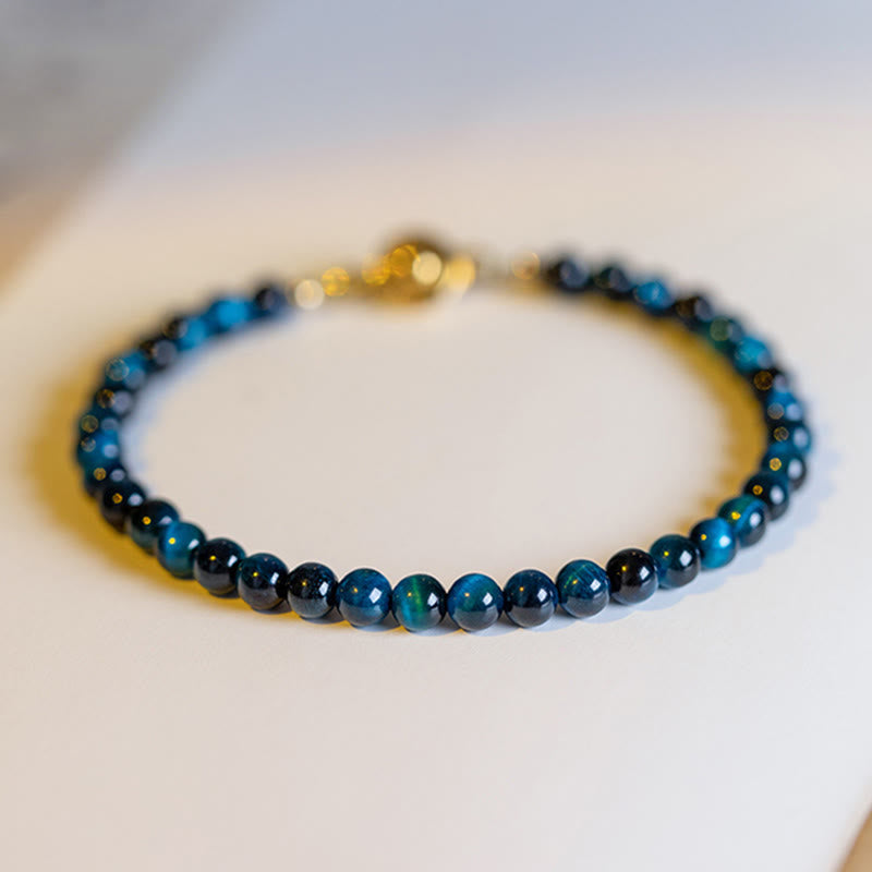 Fortune Jewel Natural Blue Tiger Eye Stone Protection Chain Bracelet