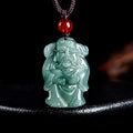 Fortune Jewel Natural Green Jade Chinese God of Wealth Caishen Ingot Abundance Necklace Pendant