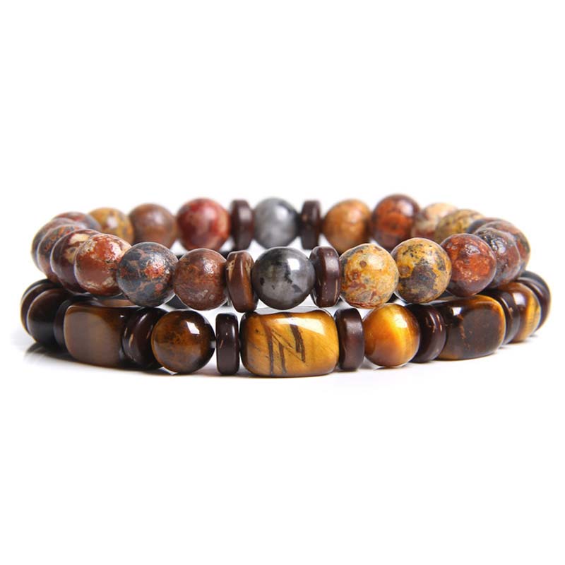 Fortune Jewel 2PCS Healing Crystal Emperor Stone Tiger Eye Bead Bracelet