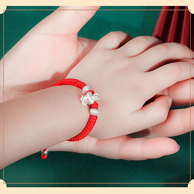 Fortune Jewel 999 Sterling Silver Chinese Zodiac Red Rope Luck Handcrafted Kids Bracelet Fortune Jewel