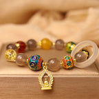 Fortune Jewel Natural Gray Agate Five Directions Gods of Wealth Om Mani Padme Hum Buddha Charm Bracelet