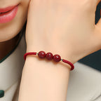 Fortune Jewel Handmade Cinnabar Om Mani Padme Hum Engraved Beads Blessing Braided Bracelet
