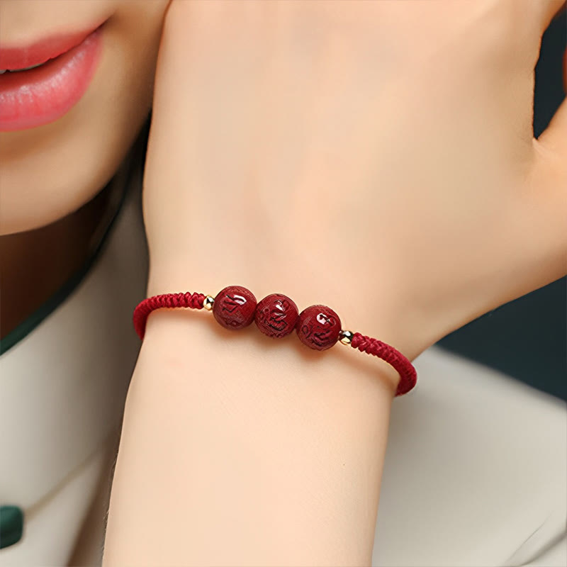 Fortune Jewel Handmade Cinnabar Om Mani Padme Hum Engraved Beads Blessing Braided Bracelet