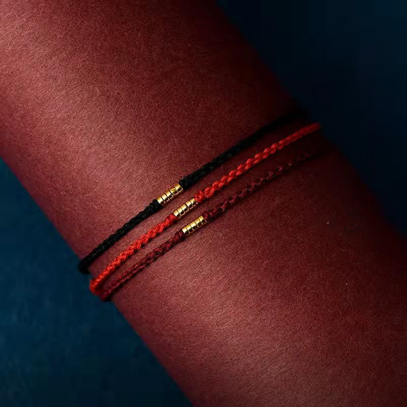 Fortune Jewel 925 Sterling Silver Lucky Golden Bead Braided String Bracelet Anklet