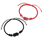 Fortune Jewel Handmade Natural Silver Sheen Obsidian Strawberry Quartz PiXiu Protection Braided Bracelet