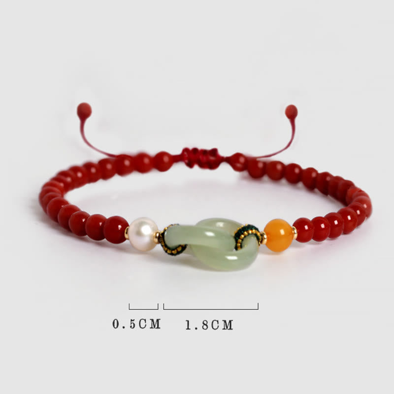 Fortune Jewel Natural Red Agate Hetian Jade Double Peace Buckle Confidence Bracelet