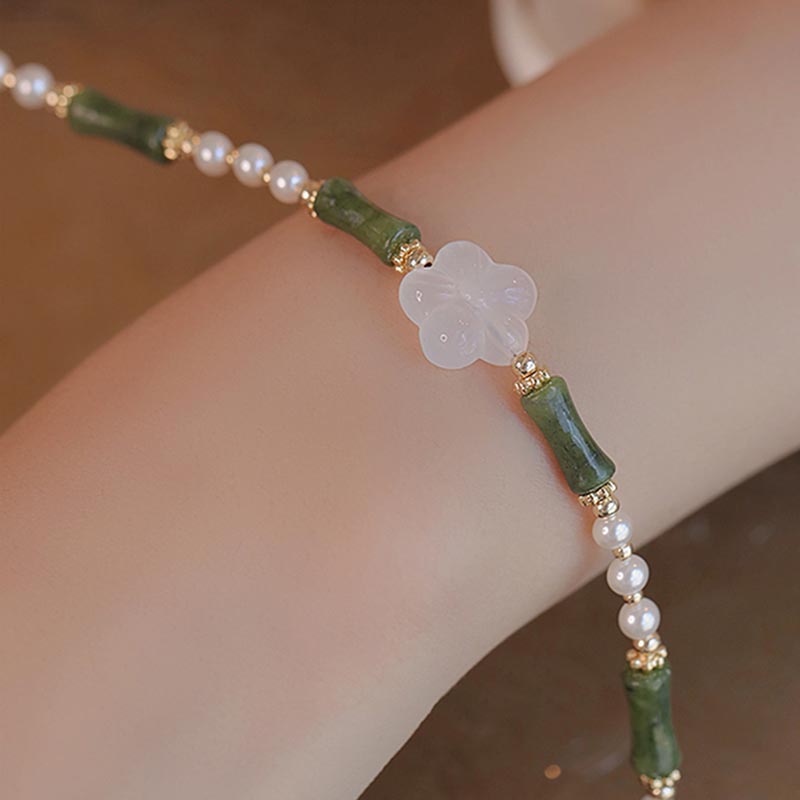 Fortune Jewel Peridot Bamboo Flower Agate Pearl Peace Bracelet