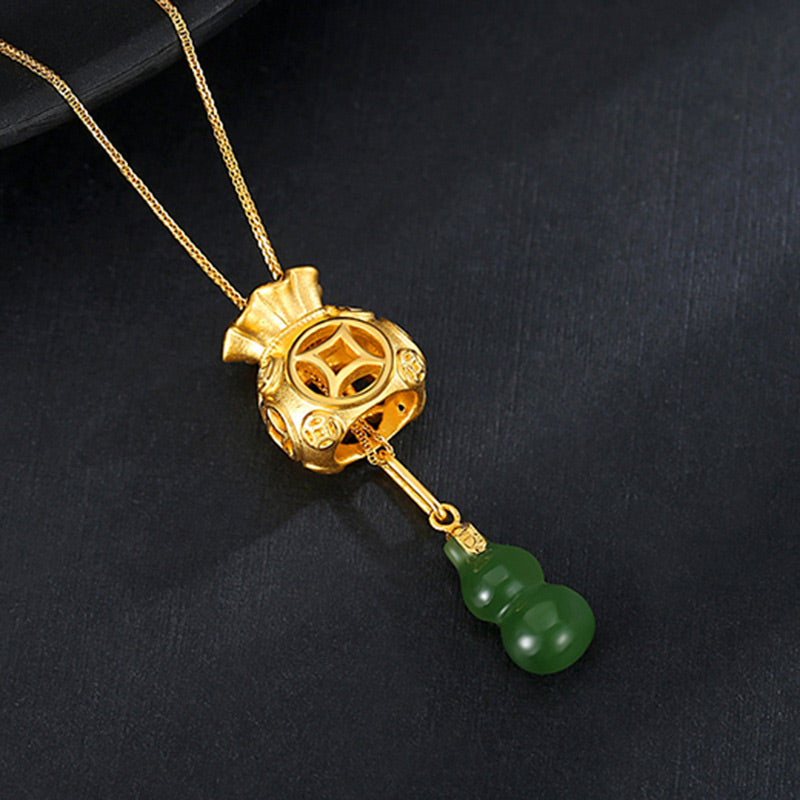 Fortune Jewel  Auspicious Feng Shui Money Bag Jade Pendant Necklace