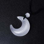 Fortune Jewel Natural Silver Sheen Obsidian Selenite Crystal Crescent Moon Yin Yang Couple Protection Necklace Pendant