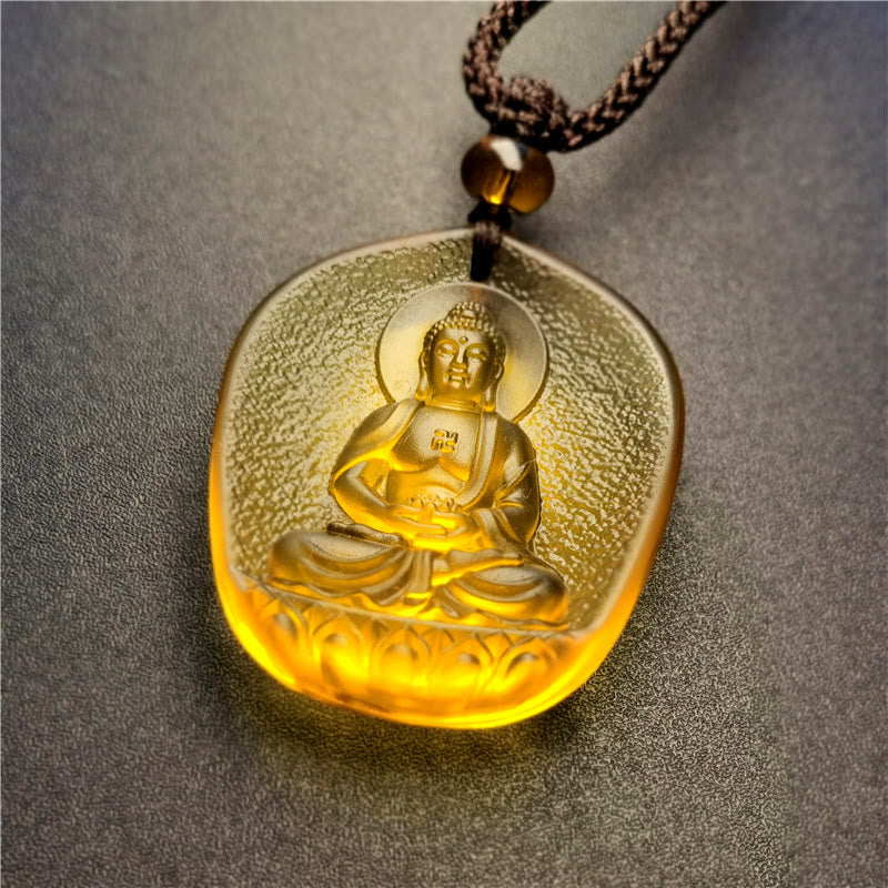 Fortune Jewel Chinese Zodiac Natal Buddha Blessing Liuli Crystal Compassion Necklace Pendant Fortune Jewel