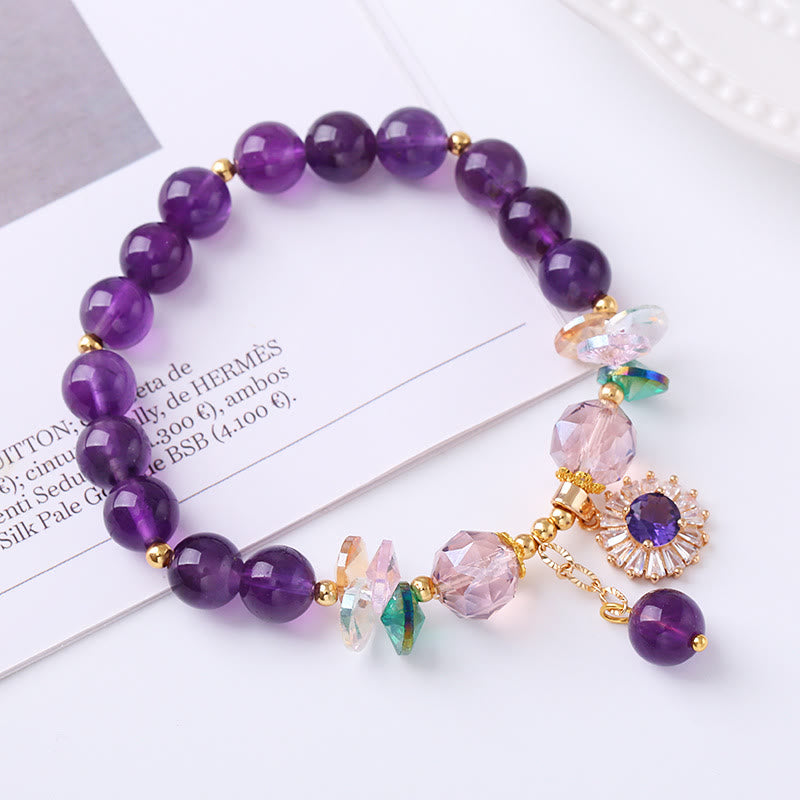 Fortune Jewel Natural Amethyst Zircon Sun Healing Spiritual Charm Bracelet