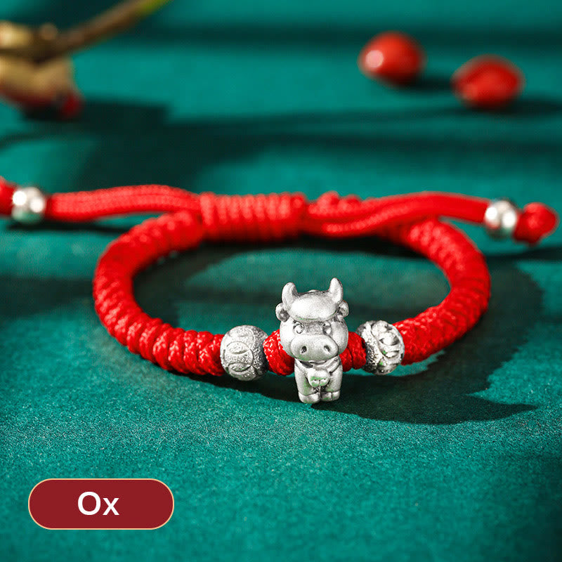 Fortune Jewel 999 Sterling Silver Chinese Zodiac Red Rope Luck Handcrafted Kids Bracelet Fortune Jewel