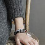 Buddha Stones Black Rutilated Quartz Ebony Wood White Crystal Success Couple Bracelet