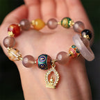 Fortune Jewel Natural Gray Agate Five Directions Gods of Wealth Om Mani Padme Hum Buddha Charm Bracelet