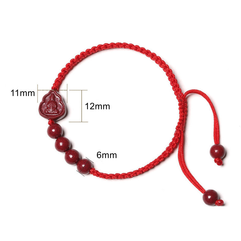 Fortune Jewel Laughing Buddha Avalokitesvara Cinnabar Blessing String Bracelet