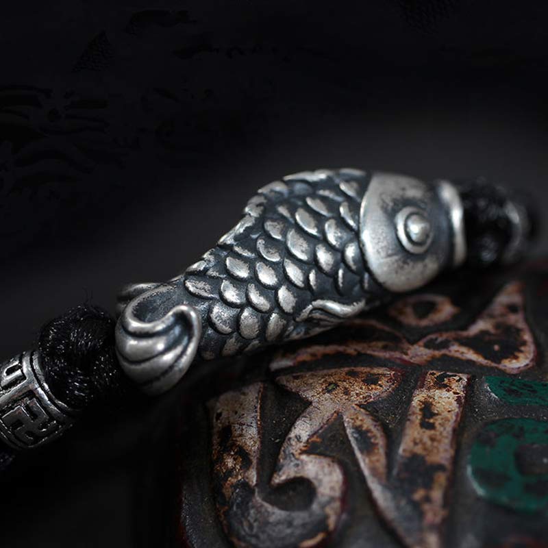 Fortune Jewel Silver Luck Koi Fish Braided String Bracelet