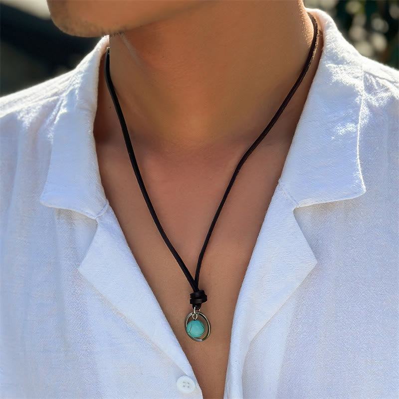 Fortune Jewel Round Turquoise Stone Protection Strength Necklace Pendant