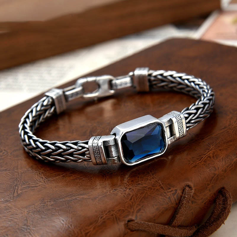 Fortune Jewel Retro Blue Acrylic Dragon Keel Braided Design Healing Wealth Buckle Bracelet