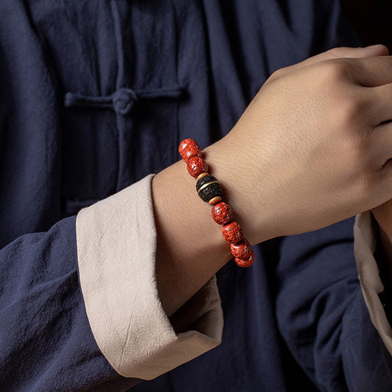 Fortune Jewel Natural Cinnabar Ebony Calm Blessing Bracelet