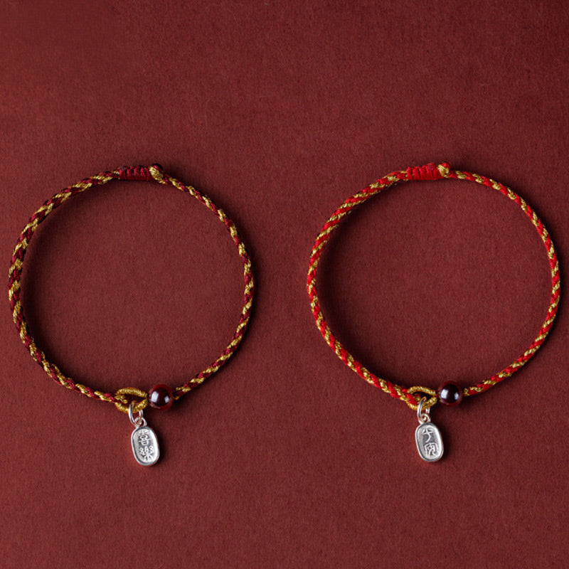 Fortune Jewel Handcrafted Red Gold Rope Lotus Peace And Joy Charm Braid Bracelet