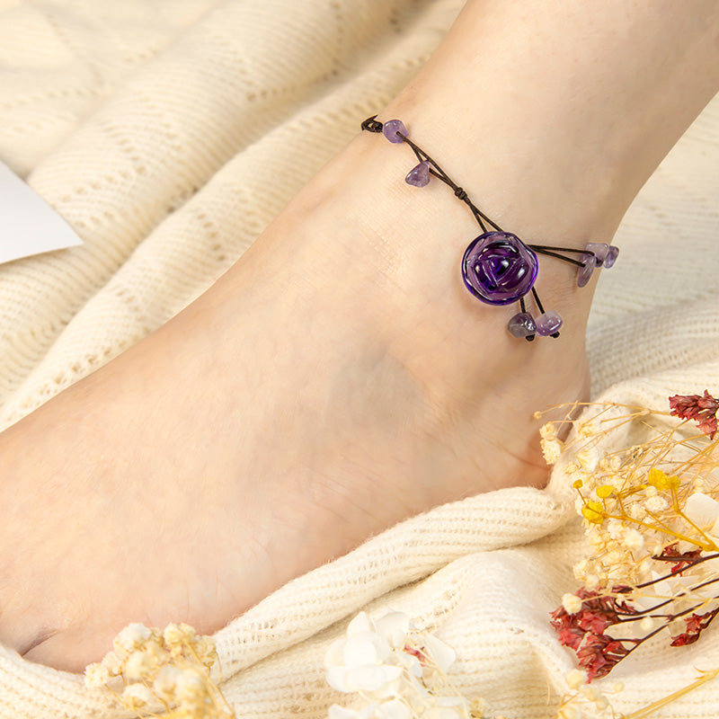 Fortune Jewel Amethyst Pink Crystal Green Aventurine Rose Inner Peace Healing Anklet
