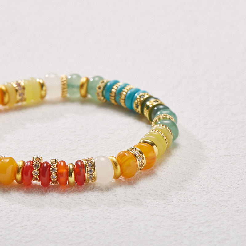 Fortune Jewel Natural Red Agate Jade Rainbow Confidence Bracelet