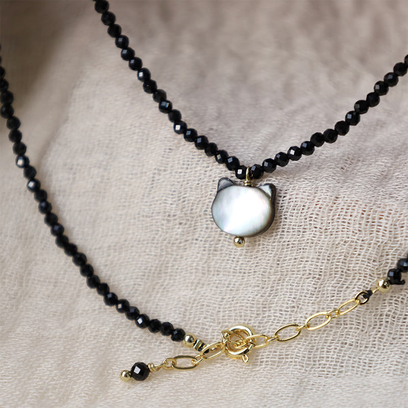 Fortune Jewel Black Spinel Cute Cat Motivate Choker Necklace