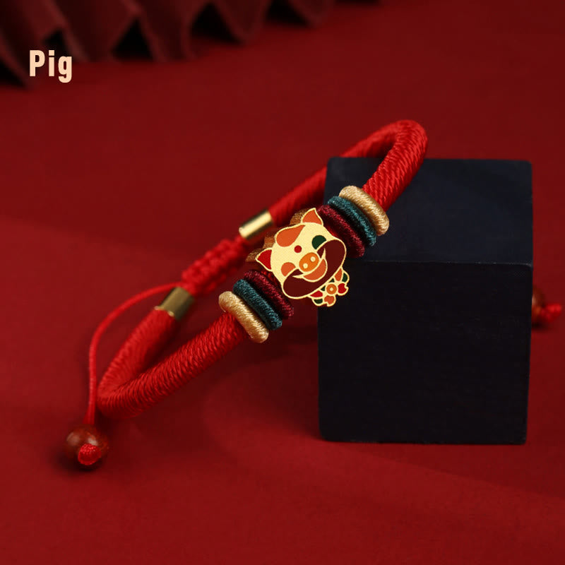 Fortune Jewel Handmade 925 Sterling Silver Year of the Dragon Cute Chinese Zodiac Luck Braided Red Bracelet