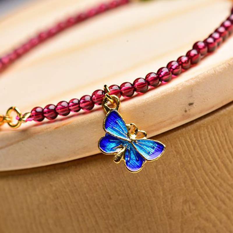 Fortune Jewel Garnet Tourmaline Butterfly Protection Bracelet Anklet
