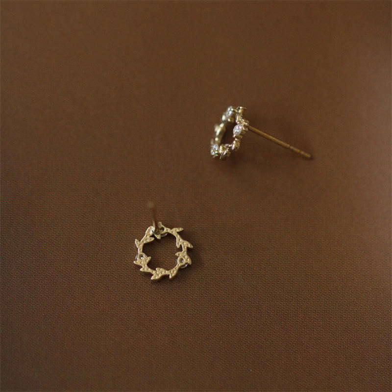 Fortune Jewel 925 Sterling Silver Posts Copper Metal Tiny Wreath Stud Blessing Flower Earrings