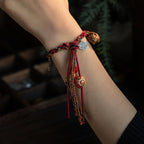 Fortune Jewel Tibetan Handmade Colorful Thread 925 Sterling Silver Koi Fish Protection Strength String Bracelet