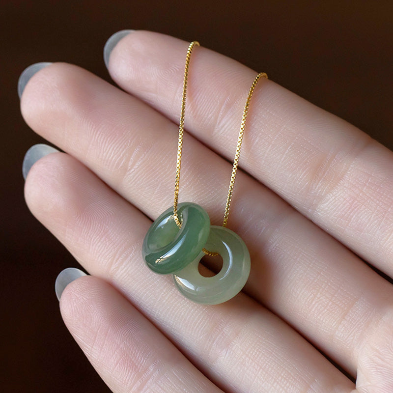 Fortune Jewel Natural Round Jade Peace Buckle Luck Abundance Necklace Pendant