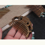 Fortune Jewel Green Sandalwood Fox Peony Flower Lotus Engraved Cure Tassel Comb Fortune Jewel