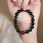 Fortune Jewel Natural Gold Sheen Obsidian Rainbow Obsidian Om Mani Padme Hum Fu Character Healing Bracelet