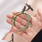 Fortune Jewel Handmade Jade Bead Lily of the Valley Charm Luck Braided Bracelet