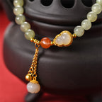 Fortune Jewel 925 Sterling Silver Hetian Jade Gourd Lotus Abundance Luck Bracelet