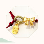 Fortune Jewel Handmade Peach Blossom Rosette Bow Knot Fu Character Charm Luck Fortune Red Rope Bracelet