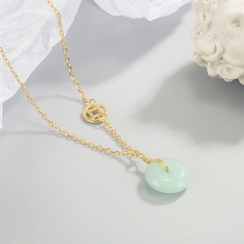 Fortune Jewel Jade Fu Character Copper Coin Peace Buckle Abundance Necklace Pendant