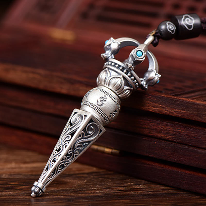 Fortune Jewel Tibetan Om Mani Padme Hum Dorje Vajra Design Wisdom Rotatable Necklace Pendant