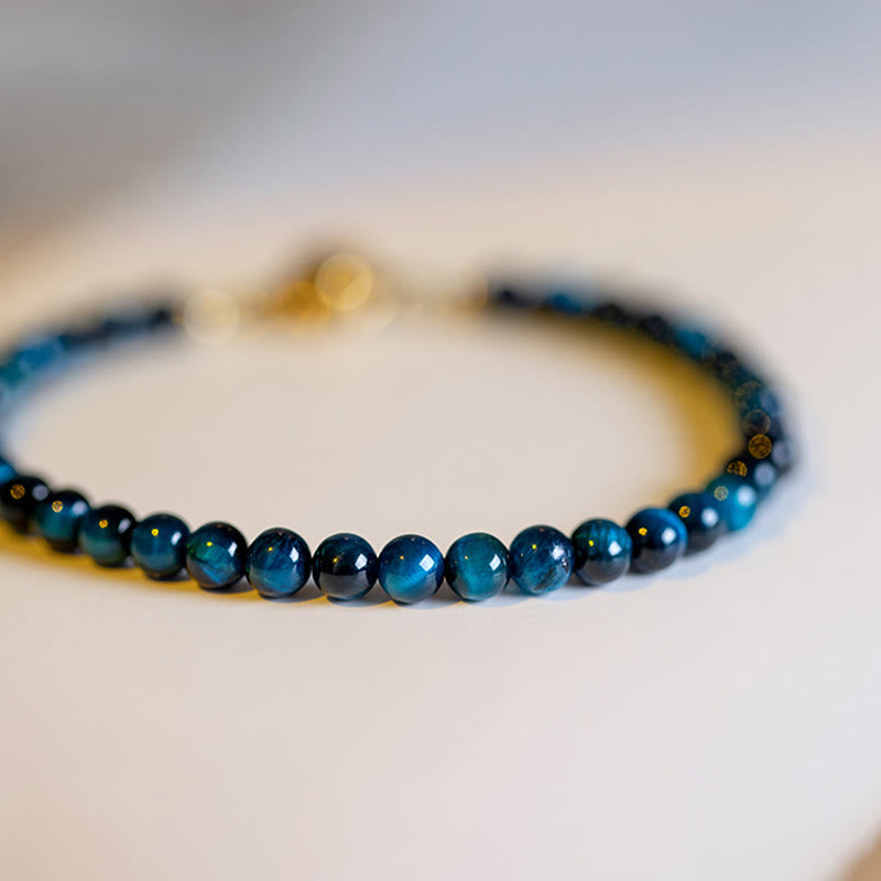 Fortune Jewel Natural Blue Tiger Eye Stone Protection Chain Bracelet