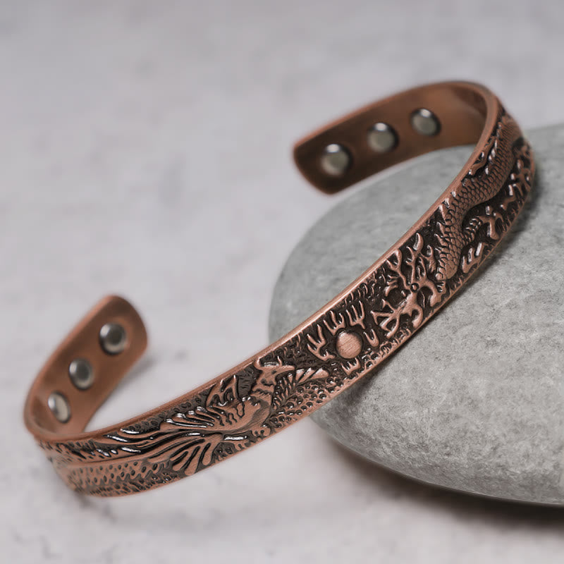 Fortune Jewel Dragon Phoenix Magnetic Solid Copper Cuff Bracelet Bangle