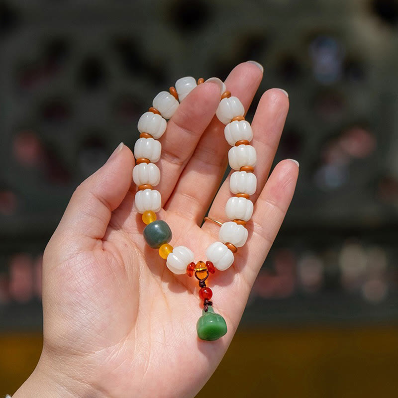 Fortune Jewel Natural Bodhi Seed Red Agate Bodhi Calm Harmony Engraved Pumpkin Bead Lotus Bracelet