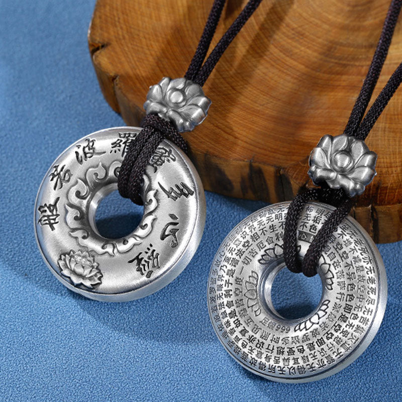 Fortune Jewel 999 Sterling Silver Heart Sutra Lotus Peace Buckle Necklace Pendant Fortune Jewel