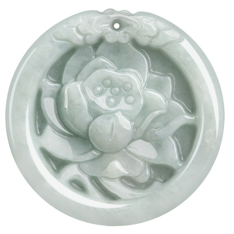Fortune Jewel Natural Jade Lotus Flower Carved Prosperity Necklace Pendant Fortune Jewel