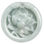 Fortune Jewel Natural Jade Lotus Flower Carved Prosperity Necklace Pendant Fortune Jewel